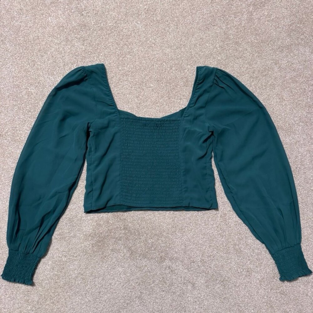 A&F - M - Green Balloon Sleeve Cropped Blouse - Picture 4 of 4